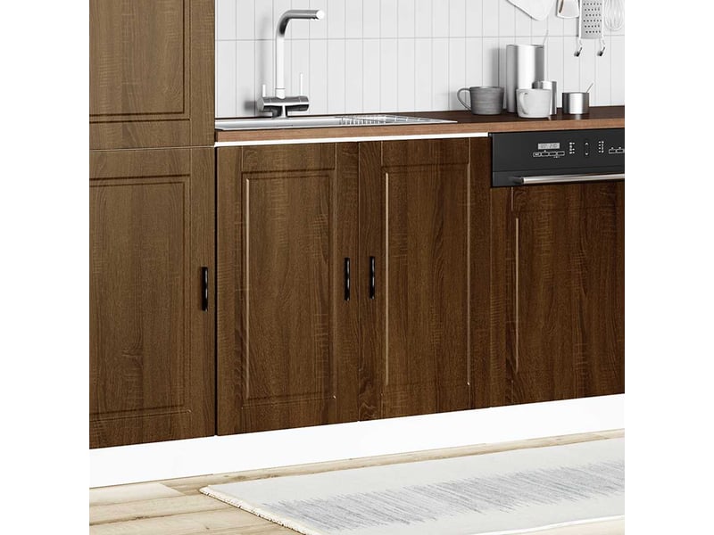  Meuble de cuisine, meuble bas pour évier chêne marron bois ingénierie  - Conforama C