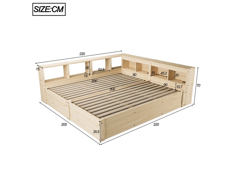  Modenvie lit multifonction 90180x200 cm - led, prises intégrées et rangements - pour petit espace - naturel  - Conforama C