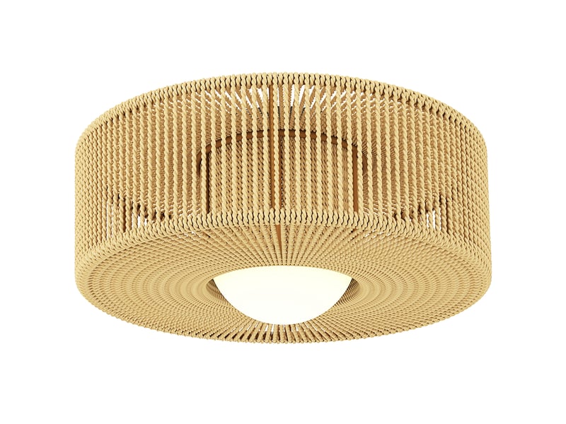  Plafonnier de style bohème, suspendu avec douille led g9, abat-jour rond en corde de chanvre  - Conforama A