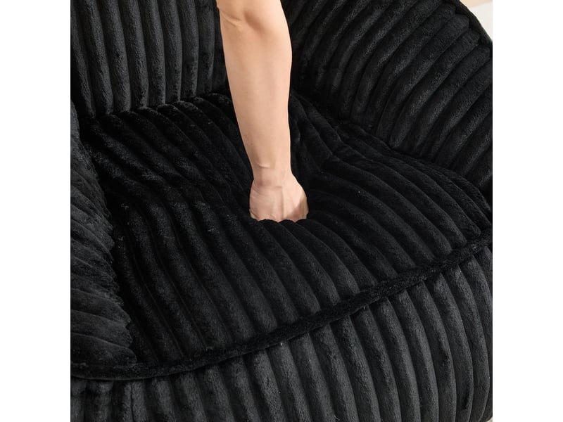  Fauteuil pouf sans assemblage, peluche bouclée rayée, noir, dimensions 92×98×73 cm  - Conforama R