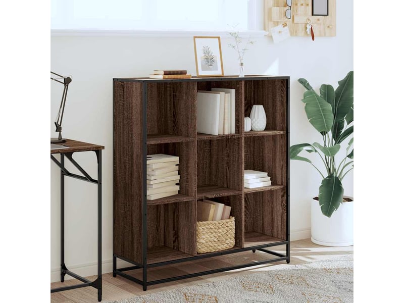  Bibliothèque, meuble de rangement salon chêne marron 97,5x33x107,5cm bois ingénierie métal  - Conforama C