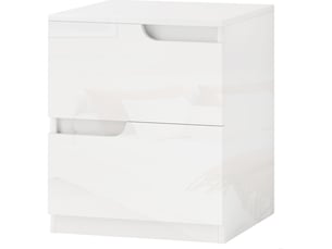 Table de chevet 40 x 40 x 48 cm – blanc brillant – 2 tiroirs sans poignée pour chambre et salon