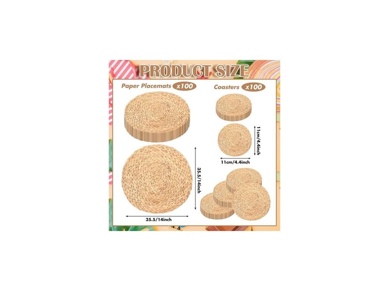  Lot de 200 sets de table en papier tissé – dimensions 35,5 x 30,4 cm – style rustique pour intérieur et extérieur – 100 sous-verres inclus – grasslin  - Conforama B