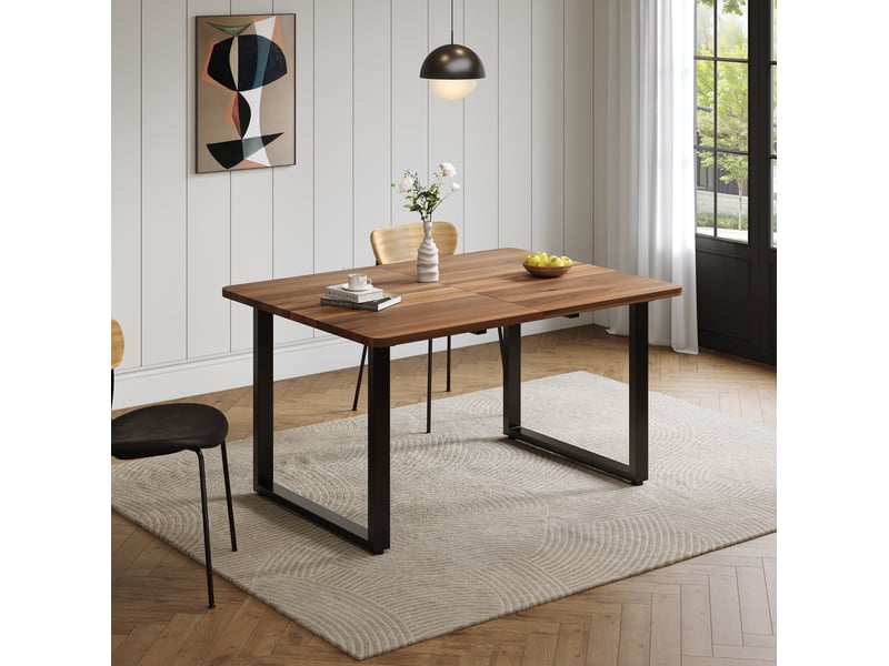  Table à manger extensible 140180220x80x75 cm en mdf couleur bois foncé et noir, design industriel, design moderne  - Conforama E