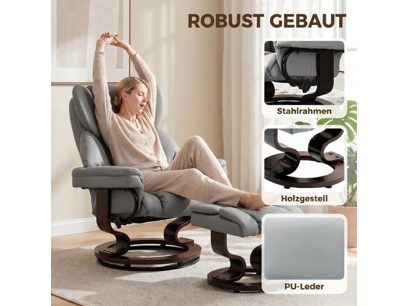 Fauteuil relax inclinable avec repose-pieds, pivotant à 360 degrés, dossier haut, pour salon et coin télévision - Conforama E