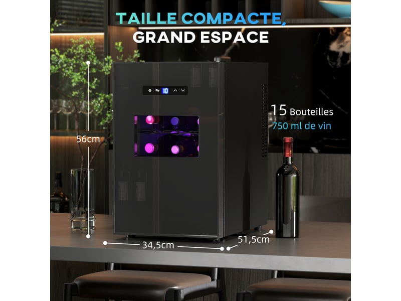 Cave à vin, 15 bouteilles, 39l, réfrigérateur pour boissons, température réglable 8-18℃, éclairage led  - Conforama C