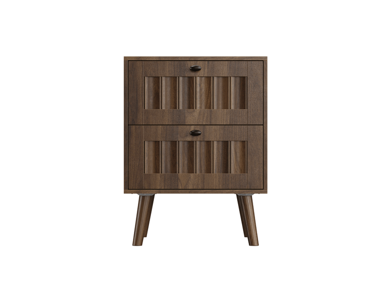  Table de chevet 43,5x40x57,5 cm, 2 tiroirs, design rétro, meuble de chambre, style moderne, mdf et aggloméré, noyer  - Conforama A