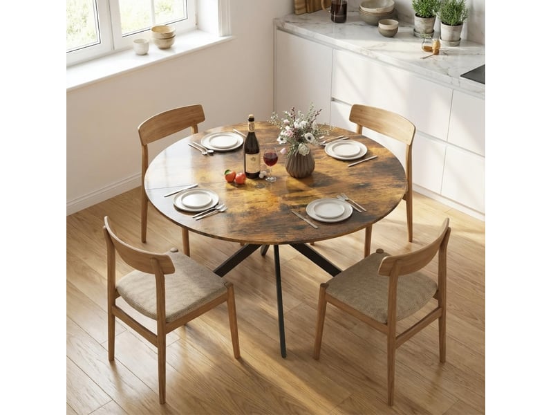  Table de salle à manger ronde pour 4 personnes avec plateau en 2 parties et pieds en acier, pour cuisine et salon  - Conforama B