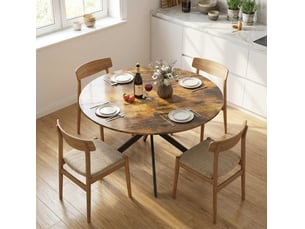 Table de salle à manger ronde pour 4 personnes avec plateau en 2 parties et pieds en acier, pour cuisine et salon