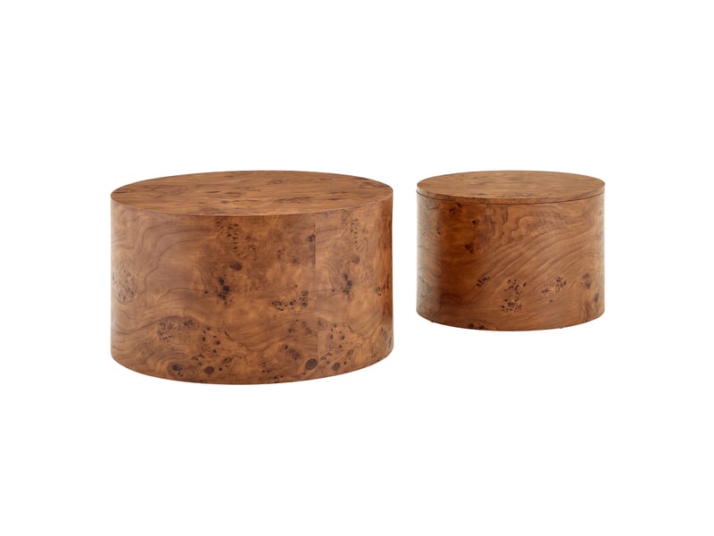 Lot de 2 tables basses gigognes, mdf effet bois naturel, ø62,844 cm, rangement, couvercle amovible - Conforama D