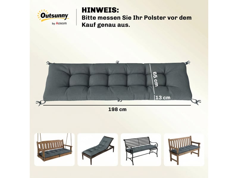  Coussin de palette amovible avec sangles de fixation, compatible avec la plupart des chaises longues, 198 x 65 x 13 cm, gris foncé  - Conforama E