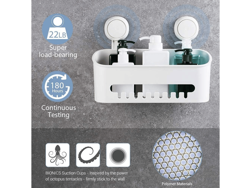 Support de douche à ventouse, sans perçage, pour salle de bain et cuisine, panier de rangement – 40 cm, blanc  - Conforama C