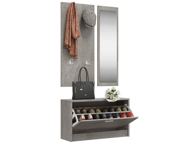  Ensemble d'armoires à chaussures 3-en-1 gris béton  - Conforama C