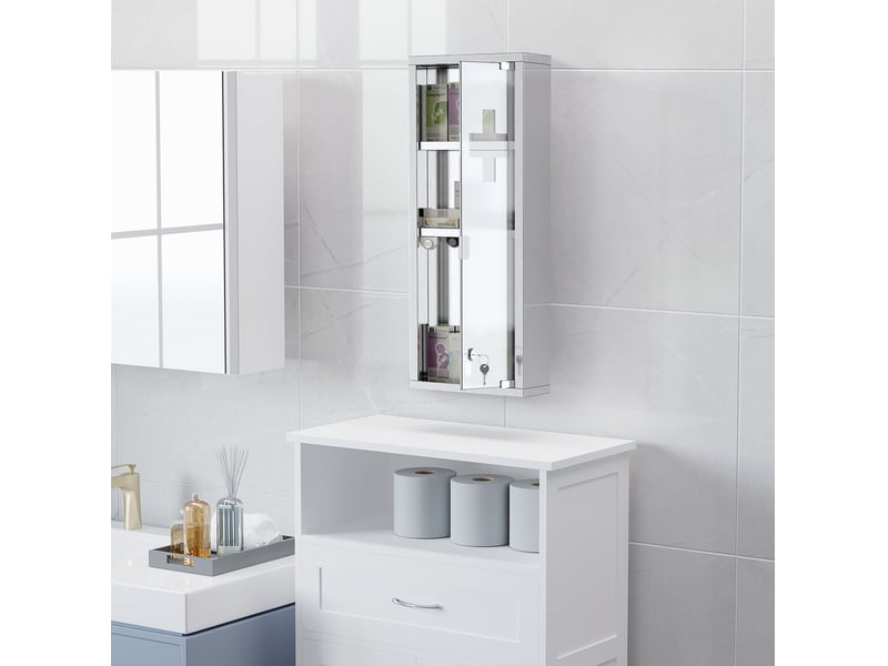  Armoire à pharmacie murale 20x12x58 cm argent, acier inoxydable avec porte verrouillable en verre dépoli  - Conforama B