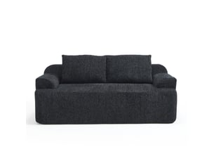 Canapé convertible modulaire 2 places avec coussins et assise souple en velours côtelé noir, 170 × 90 × 65 cm