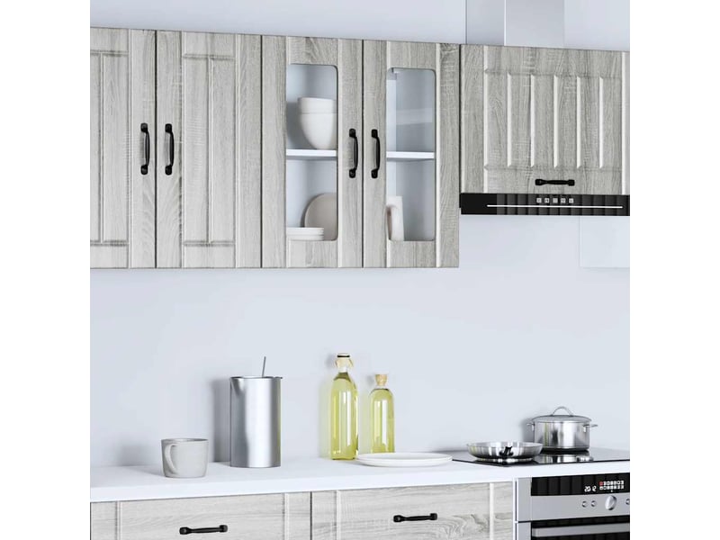 Meuble de rangement, armoire murale de cuisine et porte en verre lucca sonoma gris - Conforama D