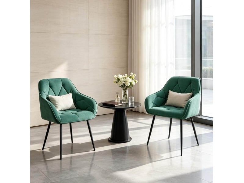  Lot de 2 chaises de salle à manger en velours turquoise avec accoudoirs et structure métallique  - Conforama D