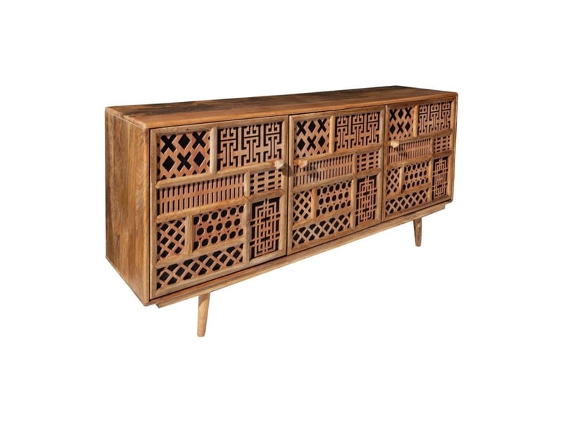  Buffet azra 160 cm en bois de manguier – 3 portes aux motifs géométriques  - Conforama A