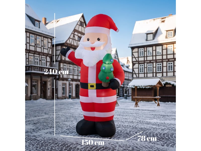  Père noël gonflable de 243 cm avec lumières led, intérieur et extérieur, matériel fixation et souffleur, rouge  - Conforama C