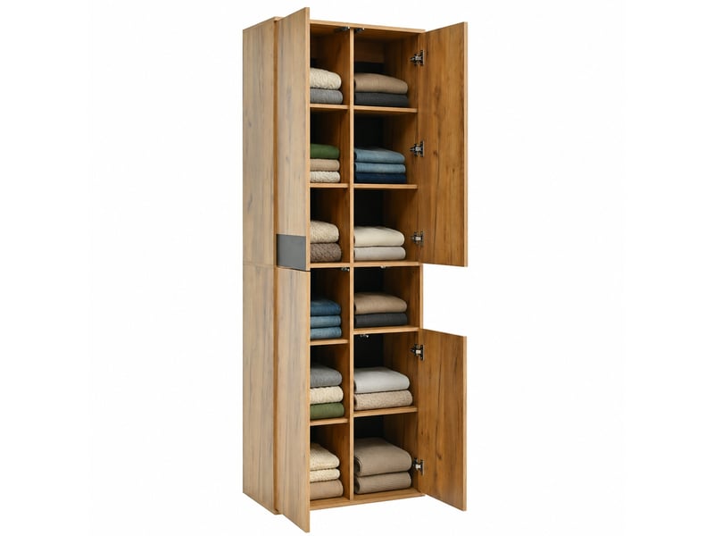  Armoire avec miroir, 4 portes, niche ouverte et 12 compartiments pour entrée noir et naturel 65 × 35 × 190 cm  - Conforama A