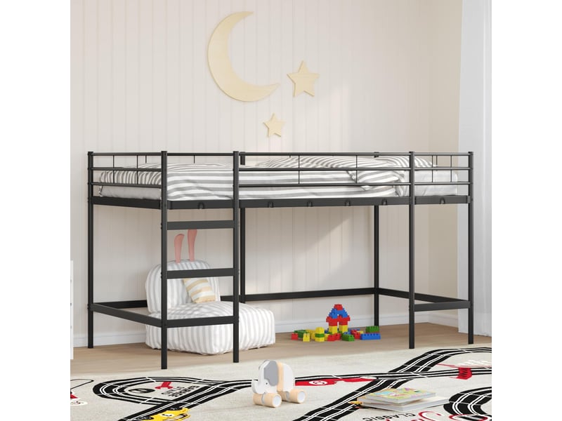  Lit mezzanine pour enfants - lit jeune uni noir 90 x 200 cm acier  - Conforama B