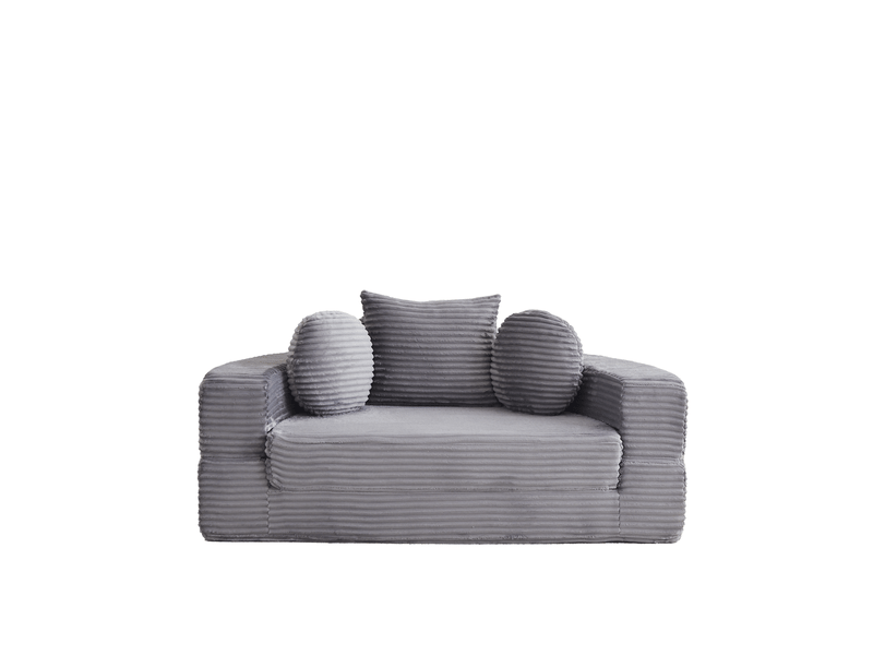  Canapé convertible 4-en-1 modulable en méridienne ronde, avec trois coussins, en velours côtelé gris  - Conforama A