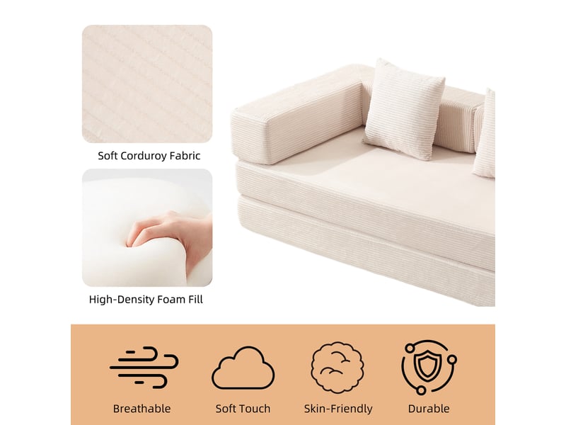  Canapé convertible, canapé-lit, en velours tricoté, blanc, pour salon, mobilier pour espace de vie, chambre  - Conforama D