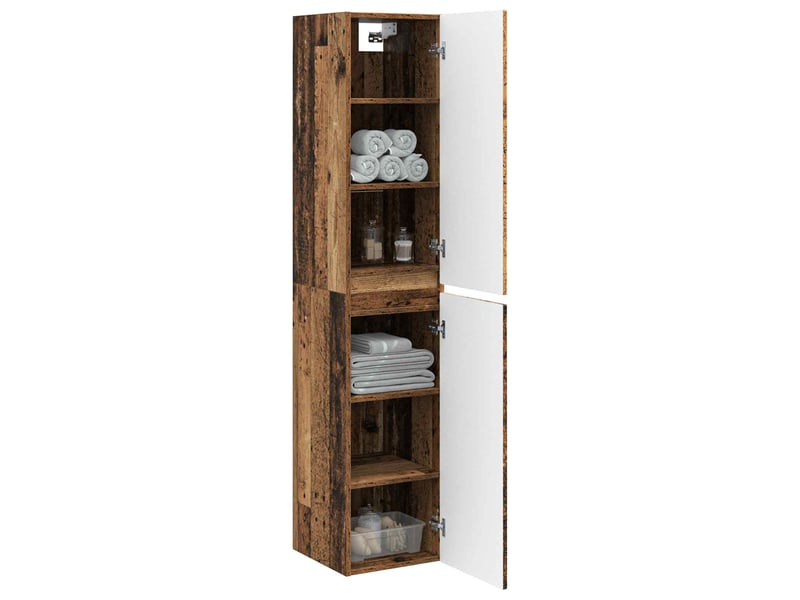 Cabinet salle de bain mural, meuble de rangement bois ancien 33x34.5x160 cm shl478 - Conforama C