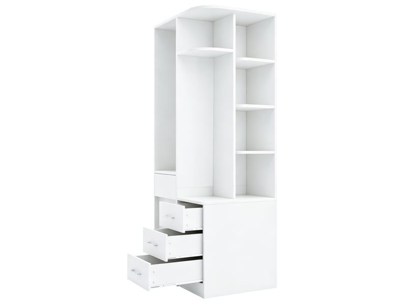  Armoire 70x55x175 cm blanche avec penderie ouverte, étagères et 3 tiroirs  - Conforama A