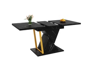 Table à manger extensible 110140x80x76 cm rallonge intégrée plateau effet marbre(matériau non marbré), mdf+métal, noir