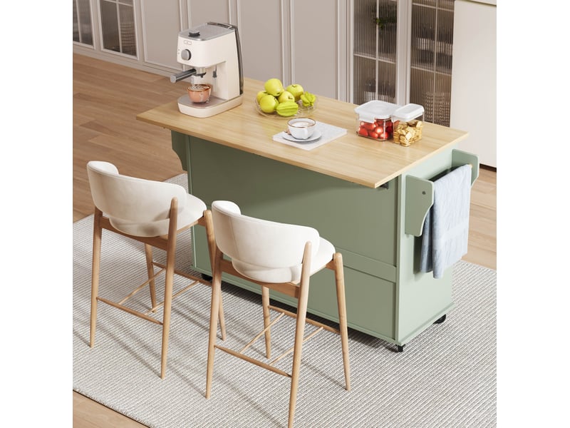  Desserte de cuisine à roulettes 138x4570x92 cm avec plateau rabattable vert antique  - Conforama E