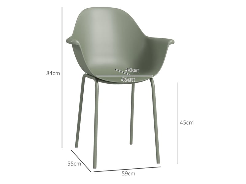 Lot de 4 chaises de jardin 59x55x84 cm avec dossier et accoudoirs résistant aux intempéries métal vert - Conforama E