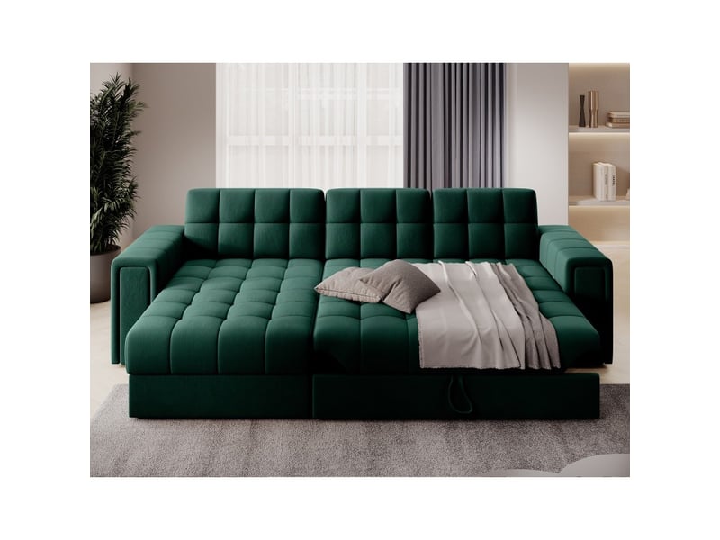  Canapé d'angle convertible kapitara vert réversible avec coffre de rangement  - Conforama B