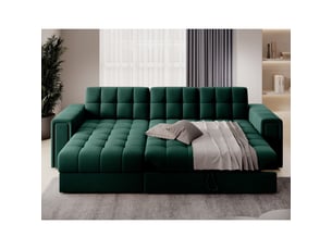 Canapé d'angle convertible kapitara vert réversible avec coffre de rangement