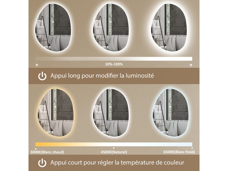  Miroir de salle de bain asymétrique led avec fonction anti-buée 70x5x50 cm  - Conforama D
