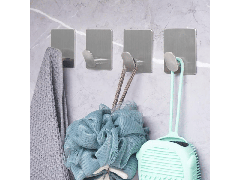  Crochets de cuisine auto-adhésifs en acier inoxydable, sans perçage, muraux métalliques pour salle de bain, argentés, lot de 4, gris FC-ZLS-04806MF - Conforama B