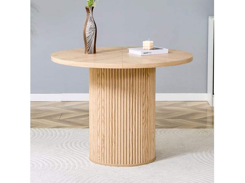  Table de salle à manger ronde avec plateau 4 segments et pied de rangement pour cuisine, bois naturel, ø 100 cm  - Conforama B