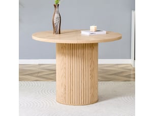 Table de salle à manger ronde avec plateau 4 segments et pied de rangement pour cuisine, bois naturel, ø 100 cm