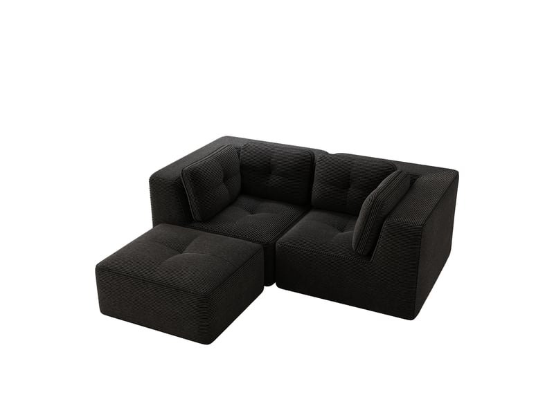 Canapé d’angle modulable noir en velours côtelé, canapé deux places sans cadre avec repose-pieds mobile pour salon ou chambre - Conforama E
