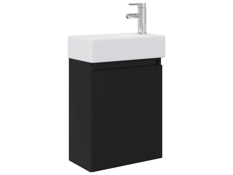 Meuble de rangement salle de bain avec robinet noir 45.5x22.5x84 cm shl1954 - Conforama A