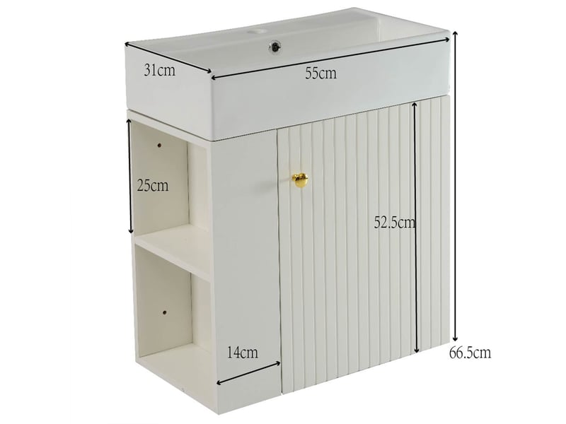  Meuble vasque mural blanc 55 cm avec lavabo intégré pour petite salle de bain  - Conforama C