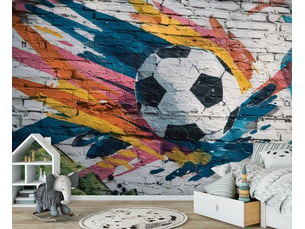 Papier peint panoramique intissé garçon football coloré - 300x210 cm - papier peint enfant