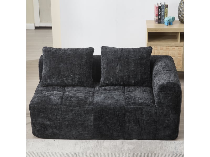  Canapé 2 places en chenille noir avec méridienne, poches latérales et rangement intégré  - Conforama W