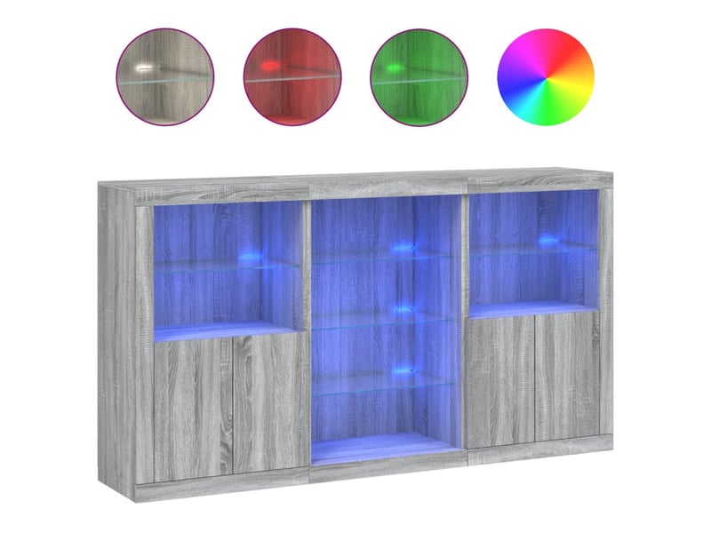  Buffet - bahut - meuble de rangement avec lumières led sonoma gris 181,5x37x100 cm  - Conforama A