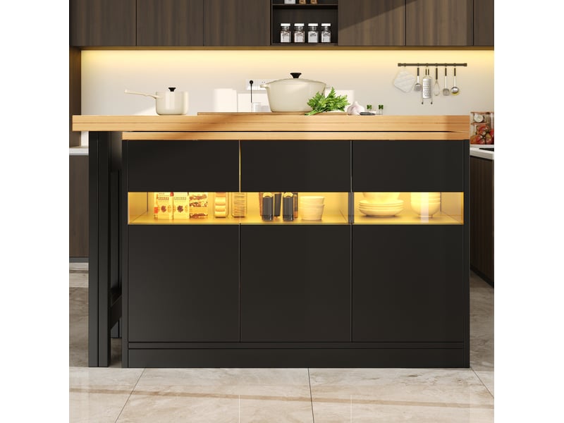  Table de bar extensible 120-180 cm avec éclairage led, mdf, noir et naturel  - Conforama B