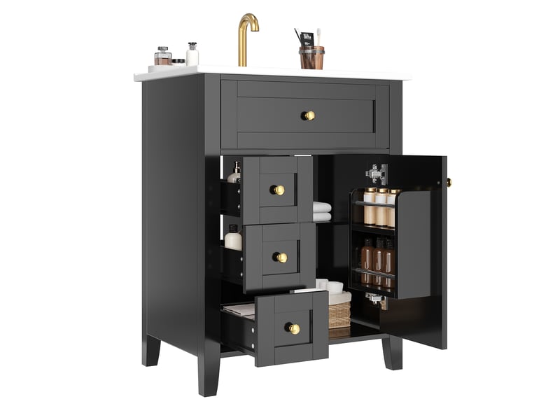 Meuble sous vasque 61 x 47 cm – noir brillant – vasque en céramique et rangements à fermeture douce - Conforama A