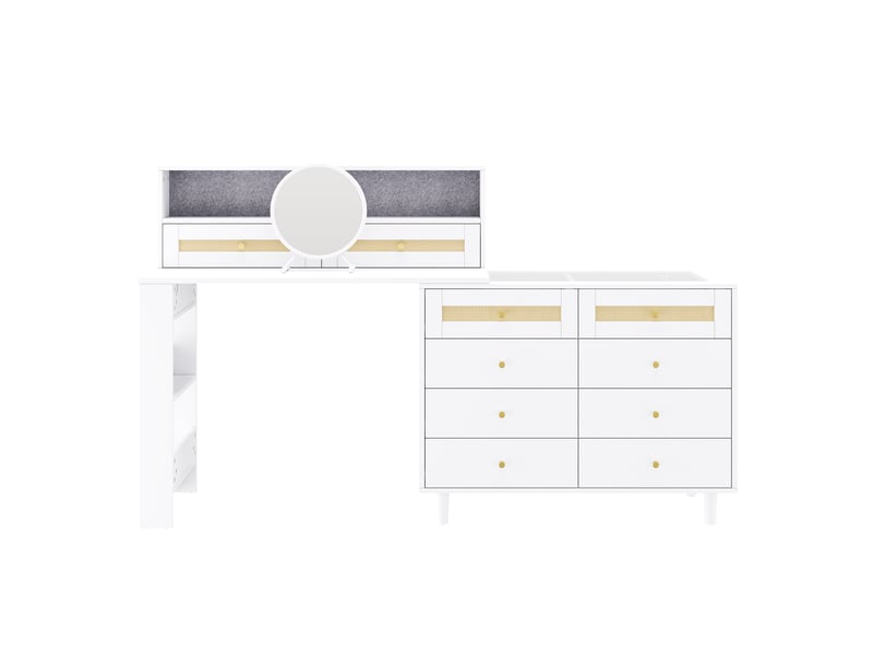  Coiffeuse 10 tiroirs et miroir pour chambre, 105 × 50 × 108 cm  - Conforama A