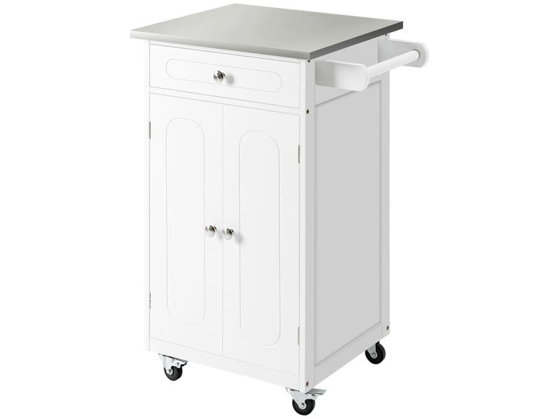Chariot de service desserte de cuisine à roulettes multi-rangements 1 tiroir placard 2 portes inoxydable acier - Conforama B