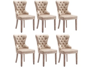 Lot de 6 chaises de salle à manger avec dossier heurtoir unique piètement bois massif revêtement velours beige