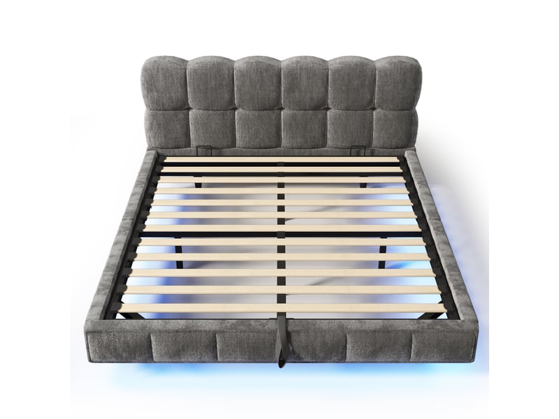 Lit coffre bubble en chenille gris 140x190 cm avec led, usb et type-c Fay Lum - Conforama W